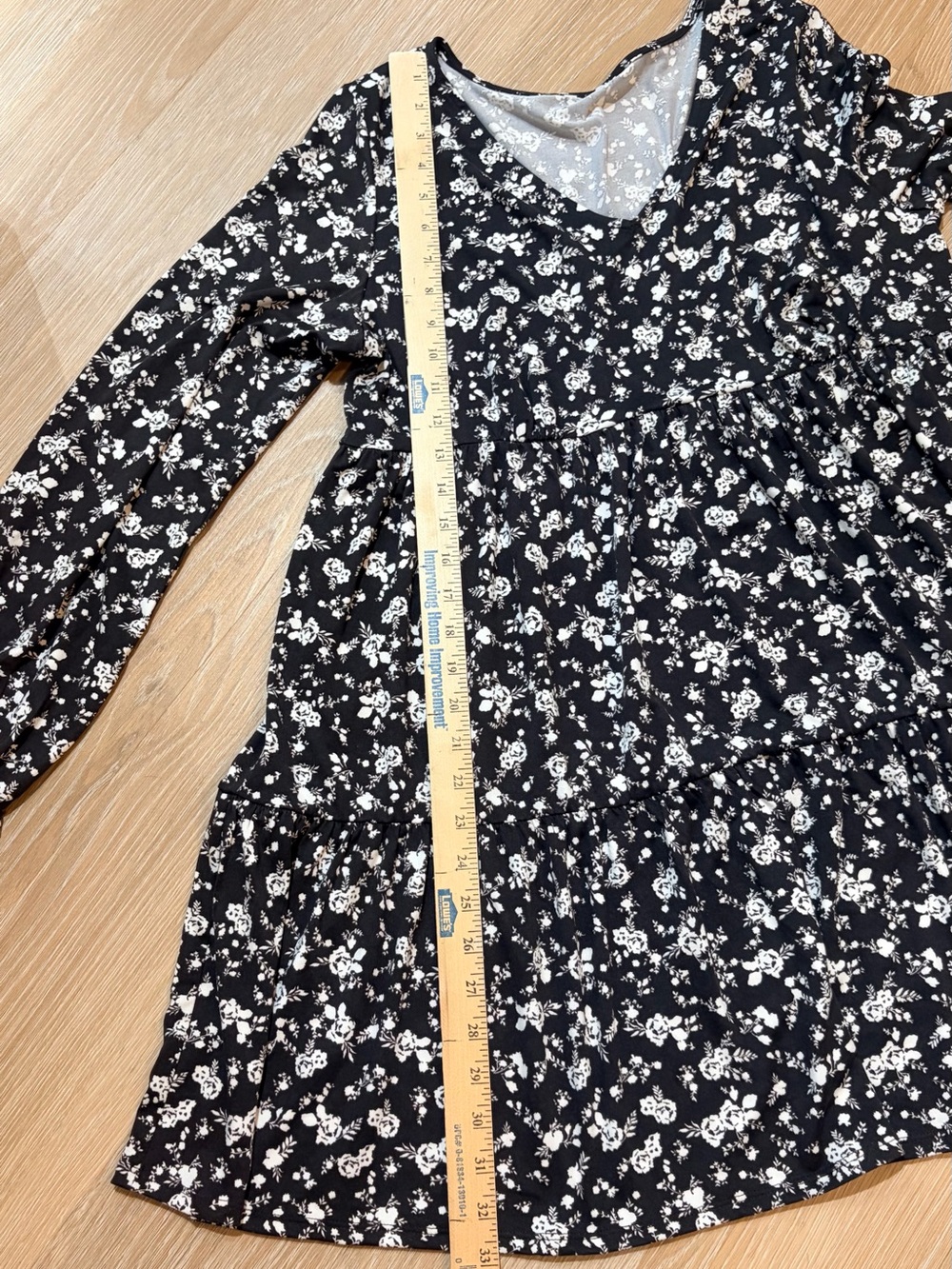 Ladies' Black Floral Long-Sleeve Tiered Dress